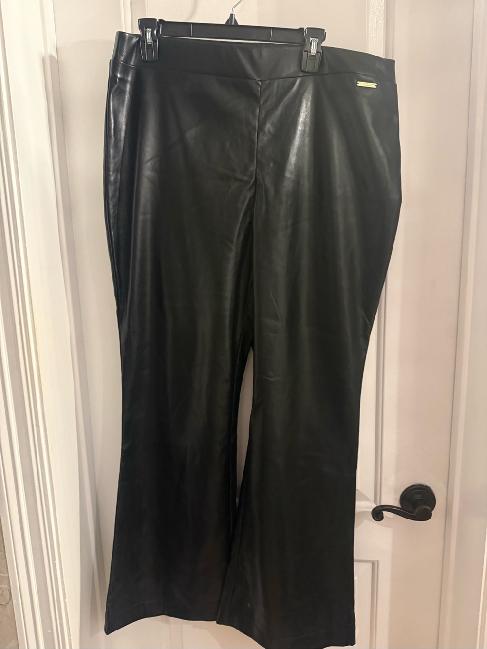 Marc New York Women's Black Faux Leather Straight-Leg Pants XL